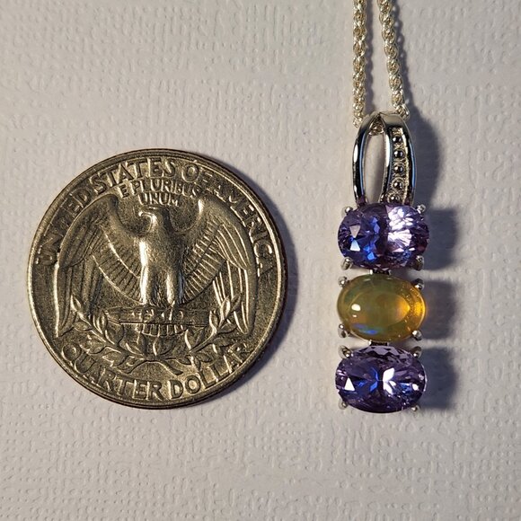 NIB Natural Ethiopian Welo Opal & Genuine Tanzanite Necklace 925 16" Necklace - Picture 7 of 12